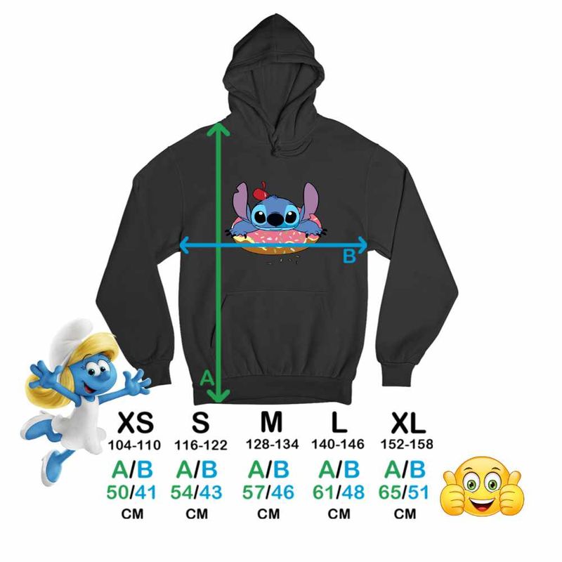 Fashion, accesorii si bijuterii - Copii - Imbracaminte copii - Pulovere si hanorace copii - Hanorac Copii Fete Stitch Donut Gogoasa, negru, marime XS Copii - Infinity.ro