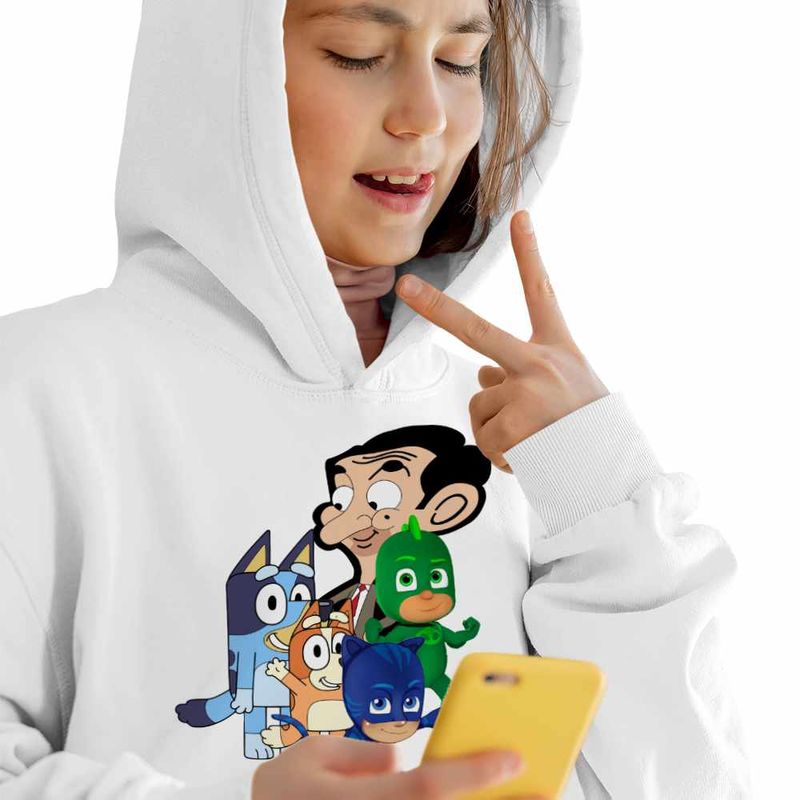 Fashion, accesorii si bijuterii - Copii - Imbracaminte copii - Pulovere si hanorace copii - Hanorac Copii Fete Bluey Mr Bean Eroii in Pijama Pj Masks, alb, marime XS Copii - Infinity.ro