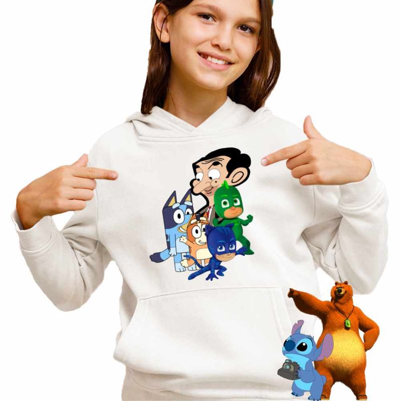 Fashion, accesorii si bijuterii - Copii - Imbracaminte copii - Pulovere si hanorace copii - Hanorac Copii Fete Bluey Mr Bean Eroii in Pijama Pj Masks, alb, marime XS Copii - Infinity.ro