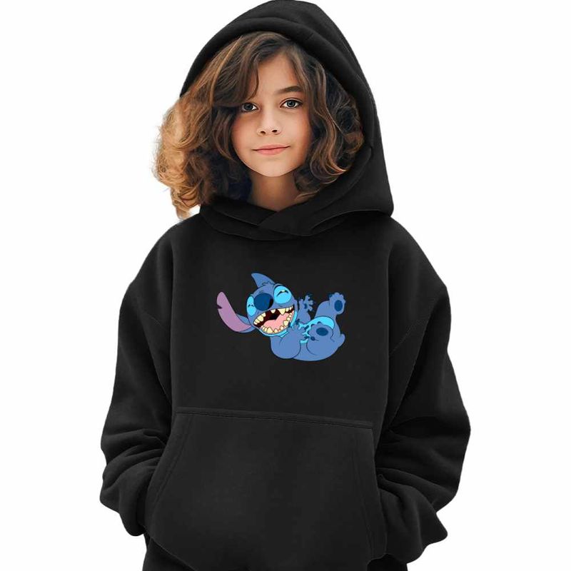 Fashion, accesorii si bijuterii - Copii - Imbracaminte copii - Pulovere si hanorace copii - Hanorac Copii Fete Stitch Laught Vesel, negru, marime XS Copii - Infinity.ro