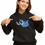 Fashion, accesorii si bijuterii - Copii - Imbracaminte copii - Pulovere si hanorace copii - Hanorac Copii Fete Stitch Laught Vesel, negru, marime XS Copii - Infinity.ro