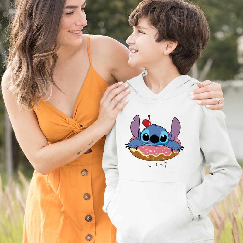 Fashion, accesorii si bijuterii - Copii - Imbracaminte copii - Pulovere si hanorace copii - Hanorac Copii Baieti Stitch Donut Gogoasa, alb, marime M Copii - Infinity.ro