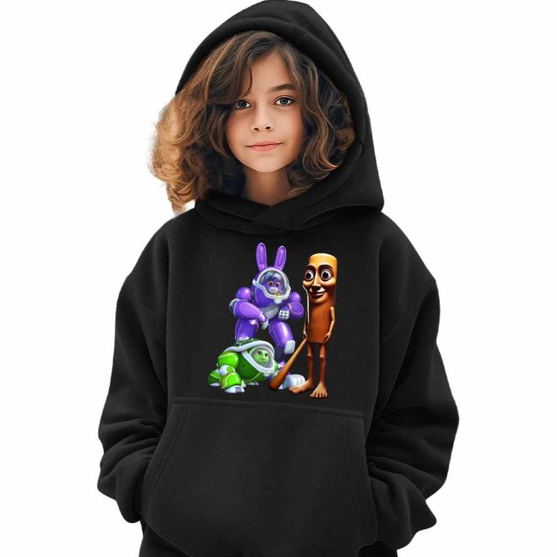 Fashion, accesorii si bijuterii - Copii - Imbracaminte copii - Pulovere si hanorace copii - Hanorac Copii Fete Robogobo Tung Sahur, negru, marime S Copii - Infinity.ro