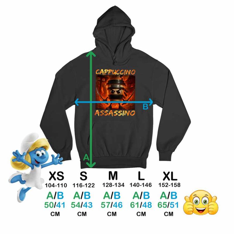 Fashion, accesorii si bijuterii - Copii - Imbracaminte copii - Pulovere si hanorace copii - Hanorac Copii Fete Italia Cappuccino Assassino Brainrot, negru, marime XL Copii - Infinity.ro