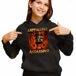 Fashion, accesorii si bijuterii - Copii - Imbracaminte copii - Pulovere si hanorace copii - Hanorac Copii Fete Italia Cappuccino Assassino Brainrot, negru, marime XL Copii - Infinity.ro