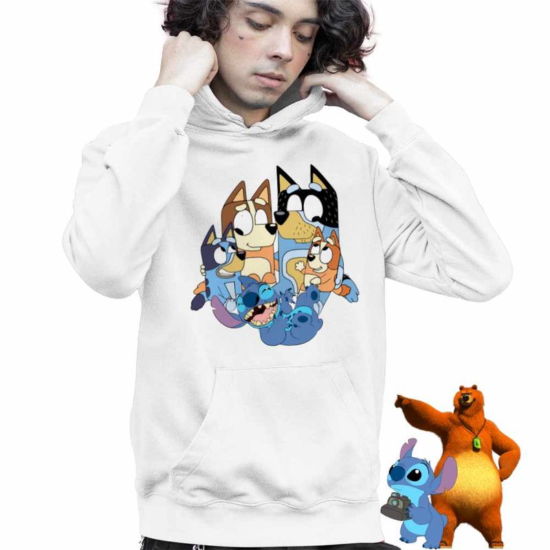 Fashion, accesorii si bijuterii - Copii - Imbracaminte copii - Pulovere si hanorace copii - Hanorac Copii Baieti Bluey Family Stitch Stich Bingo, alb, marime S Copii - Infinity.ro