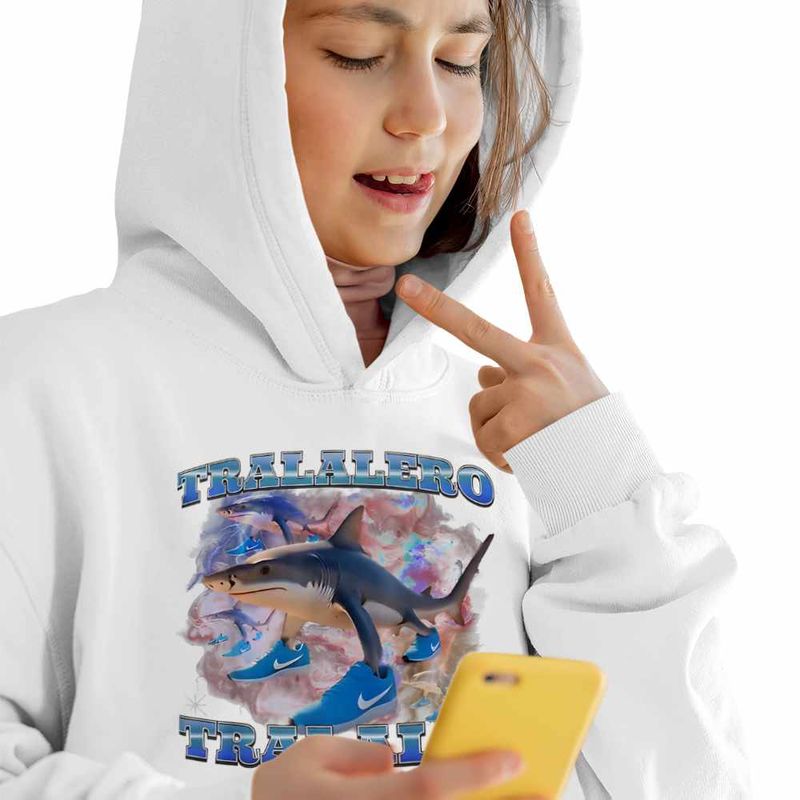 Fashion, accesorii si bijuterii - Copii - Imbracaminte copii - Pulovere si hanorace copii - Hanorac Copii Fete Italian Meme Tralalero Brainrot, alb, marime L Copii - Infinity.ro