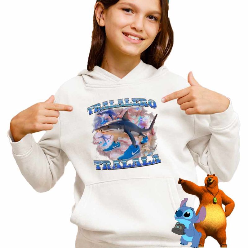Fashion, accesorii si bijuterii - Copii - Imbracaminte copii - Pulovere si hanorace copii - Hanorac Copii Fete Italian Meme Tralalero Brainrot, alb, marime L Copii - Infinity.ro