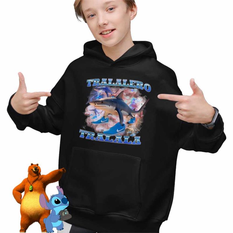 Fashion, accesorii si bijuterii - Copii - Imbracaminte copii - Pulovere si hanorace copii - Hanorac Copii Baieti Italian Meme Tralalero Brainrot, negru, marime L Copii - Infinity.ro