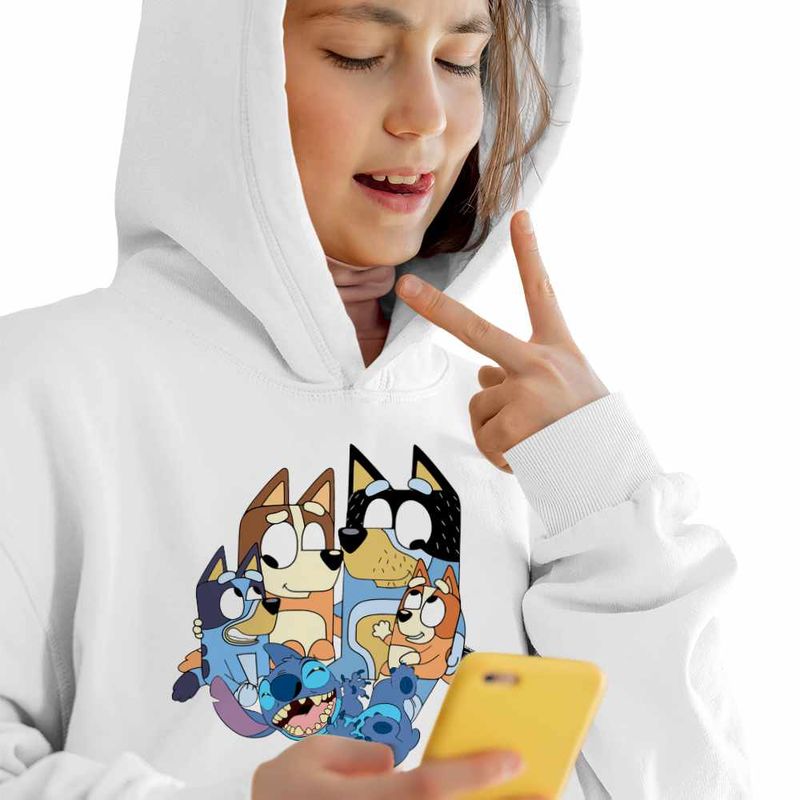 Fashion, accesorii si bijuterii - Copii - Imbracaminte copii - Pulovere si hanorace copii - Hanorac Copii Fete Bluey Family Stitch Stich Bingo, alb, marime S Copii - Infinity.ro