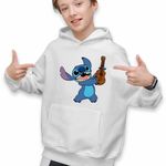 Fashion, accesorii si bijuterii - Copii - Imbracaminte copii - Pulovere si hanorace copii - Hanorac Copii Baieti Stitch Chitara, alb, marime XS Copii - Infinity.ro