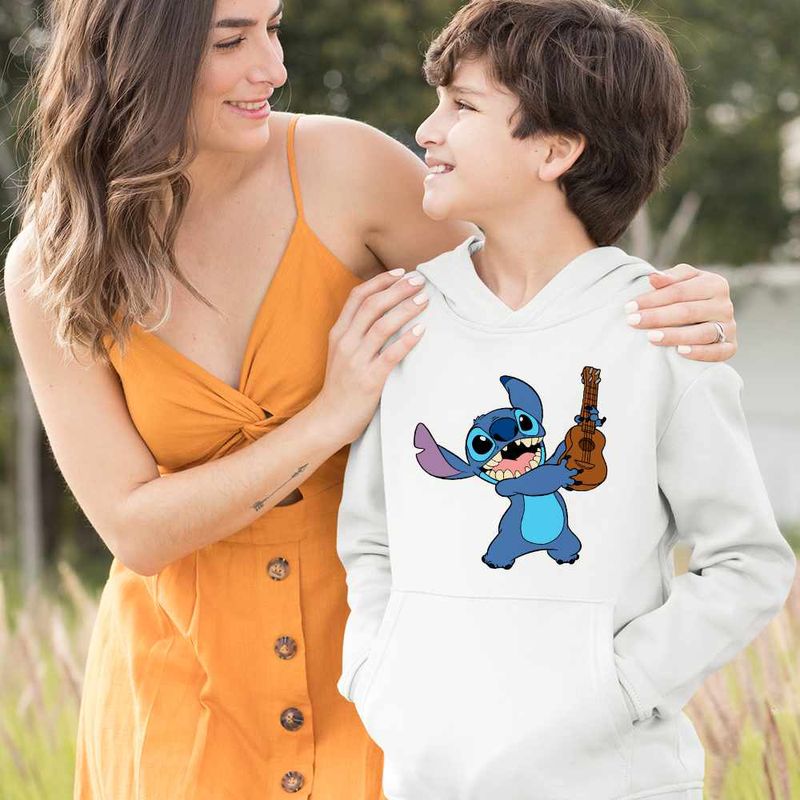 Fashion, accesorii si bijuterii - Copii - Imbracaminte copii - Pulovere si hanorace copii - Hanorac Copii Baieti Stitch Chitara, alb, marime XS Copii - Infinity.ro