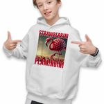 Fashion, accesorii si bijuterii - Copii - Imbracaminte copii - Pulovere si hanorace copii - Hanorac Copii Baieti Strawberrini Flamingini Brainrot, alb, marime XS Copii - Infinity.ro