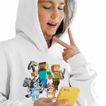Fashion, accesorii si bijuterii - Copii - Imbracaminte copii - Pulovere si hanorace copii - Hanorac Copii Fete Minecraft Bluey Bingo, alb, marime S Copii - Infinity.ro