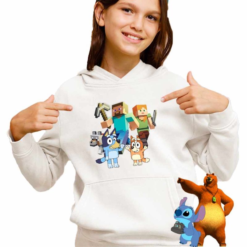 Fashion, accesorii si bijuterii - Copii - Imbracaminte copii - Pulovere si hanorace copii - Hanorac Copii Fete Minecraft Bluey Bingo, alb, marime S Copii - Infinity.ro