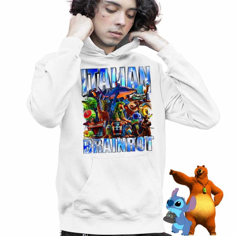 Fashion, accesorii si bijuterii - Copii - Imbracaminte copii - Pulovere si hanorace copii - Hanorac Copii Baieti Italian Retro Meme Shark Brainrot Italia, alb, marime L Copii - Infinity.ro