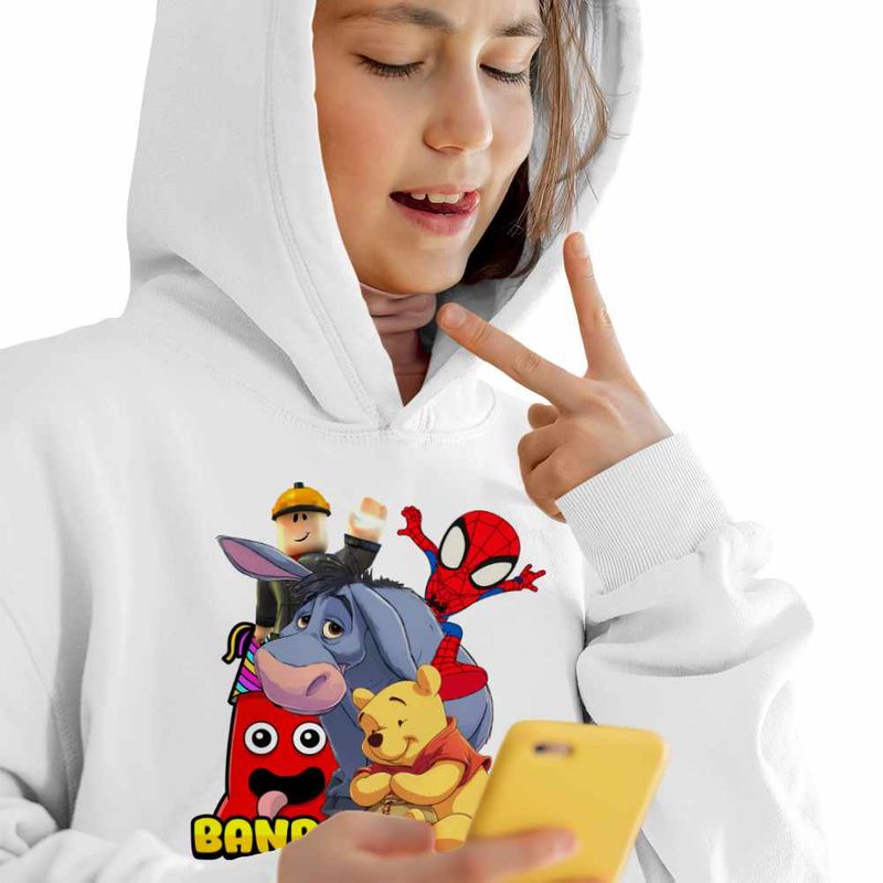 Fashion, accesorii si bijuterii - Copii - Imbracaminte copii - Pulovere si hanorace copii - Hanorac Copii Fete Banban Paienjenel Winnie Roblox, alb, marime L Copii - Infinity.ro