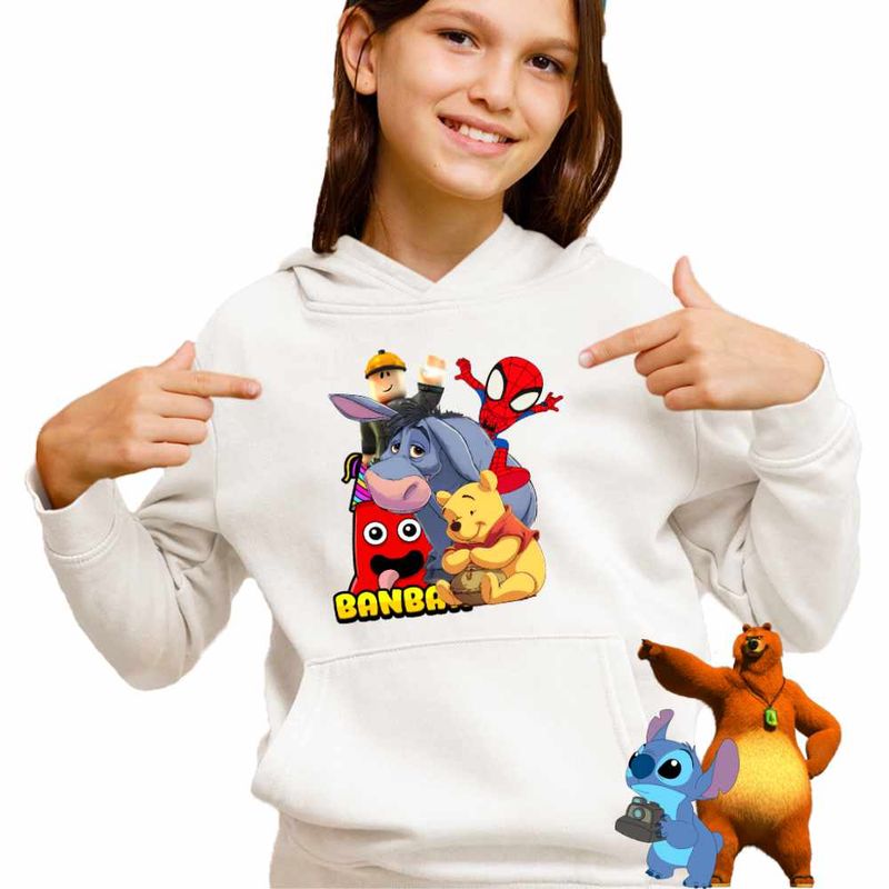 Fashion, accesorii si bijuterii - Copii - Imbracaminte copii - Pulovere si hanorace copii - Hanorac Copii Fete Banban Paienjenel Winnie Roblox, alb, marime L Copii - Infinity.ro