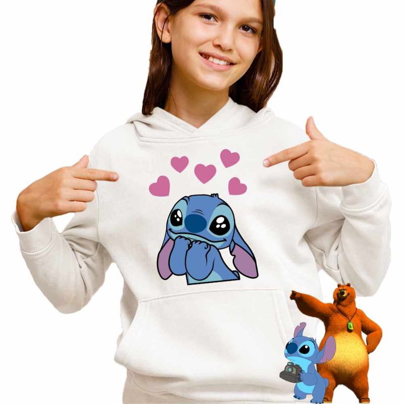 Fashion, accesorii si bijuterii - Copii - Imbracaminte copii - Pulovere si hanorace copii - Hanorac Copii Fete Stich I Love You Valentines Day Dragobete, alb, marime S Copii - Infinity.ro