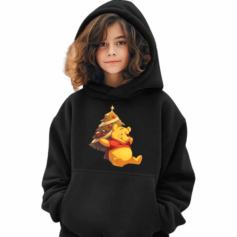 Fashion, accesorii si bijuterii - Copii - Imbracaminte copii - Pulovere si hanorace copii - Hanorac Copii Fete Winnie the Pooh Craciun Puh Sarbatori, negru, marime XL Copii - Infinity.ro