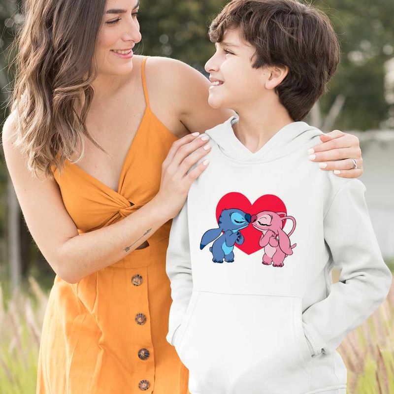 Fashion, accesorii si bijuterii - Copii - Imbracaminte copii - Pulovere si hanorace copii - Hanorac Copii Baieti Stich Angel Love Stitch Valentines Day Dragobete, alb, marime L Copii - Infinity.ro