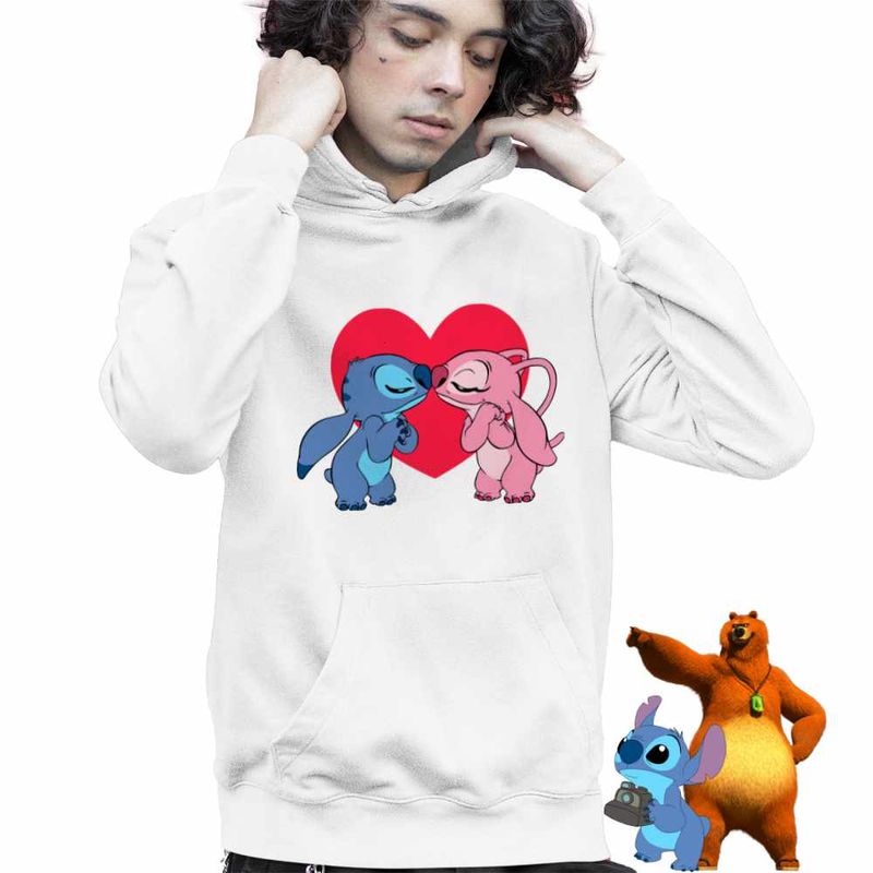 Fashion, accesorii si bijuterii - Copii - Imbracaminte copii - Pulovere si hanorace copii - Hanorac Copii Baieti Stich Angel Love Stitch Valentines Day Dragobete, alb, marime L Copii - Infinity.ro