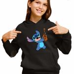 Fashion, accesorii si bijuterii - Copii - Imbracaminte copii - Pulovere si hanorace copii - Hanorac Copii Fete Stitch Chitara, negru, marime L Copii - Infinity.ro