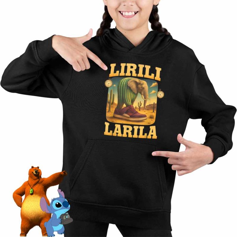 Fashion, accesorii si bijuterii - Copii - Imbracaminte copii - Pulovere si hanorace copii - Hanorac Copii Fete Lirili Larila Brainrot, negru, marime XS Copii - Infinity.ro