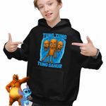 Fashion, accesorii si bijuterii - Copii - Imbracaminte copii - Pulovere si hanorace copii - Hanorac Copii Baieti Tung Tung Tung Sahur Brainrot Meme, negru, marime L Copii - Infinity.ro