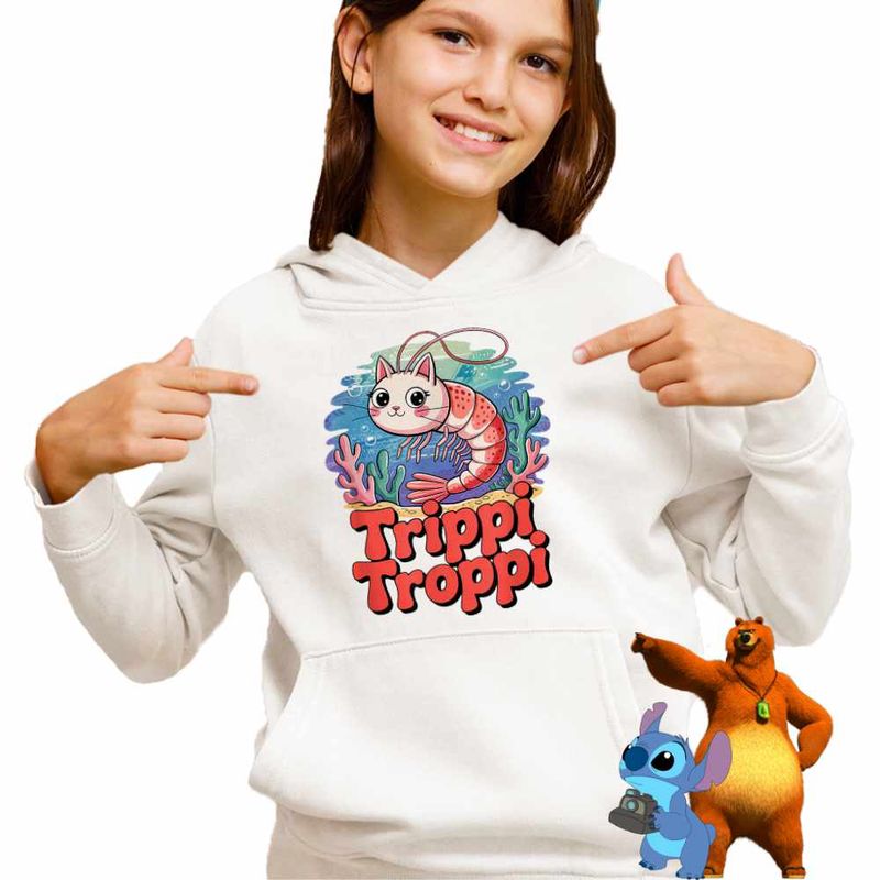 Fashion, accesorii si bijuterii - Copii - Imbracaminte copii - Pulovere si hanorace copii - Hanorac Copii Fete Meme Trippi Troppi Brainrot, alb, marime XL Copii - Infinity.ro