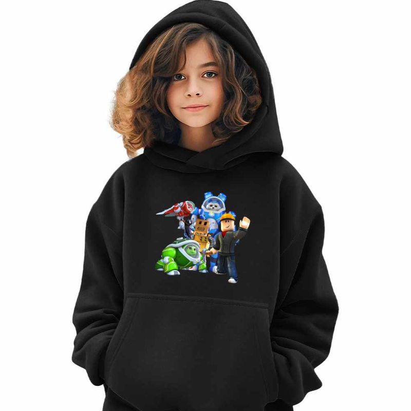 Fashion, accesorii si bijuterii - Copii - Imbracaminte copii - Pulovere si hanorace copii - Hanorac Copii Fete Robogobo Roblox Gamer, negru, marime L Copii - Infinity.ro