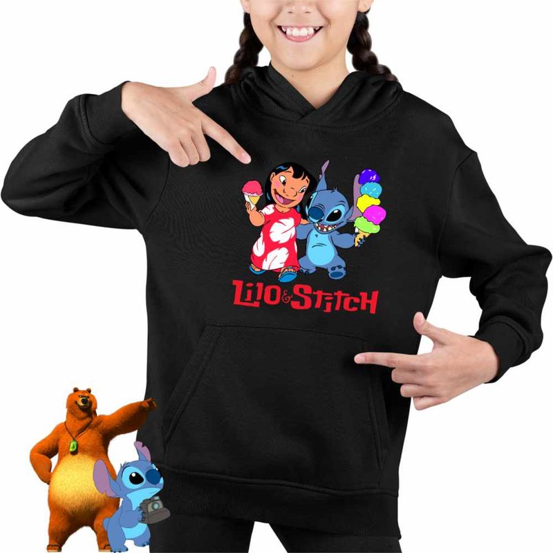 Fashion, accesorii si bijuterii - Copii - Imbracaminte copii - Pulovere si hanorace copii - Hanorac Copii Fete Lilo and Stitch Ice Cream, negru, marime S Copii - Infinity.ro
