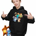 Fashion, accesorii si bijuterii - Copii - Imbracaminte copii - Pulovere si hanorace copii - Hanorac Copii Baieti Minecraft Bluey Bingo, negru, marime L Copii - Infinity.ro