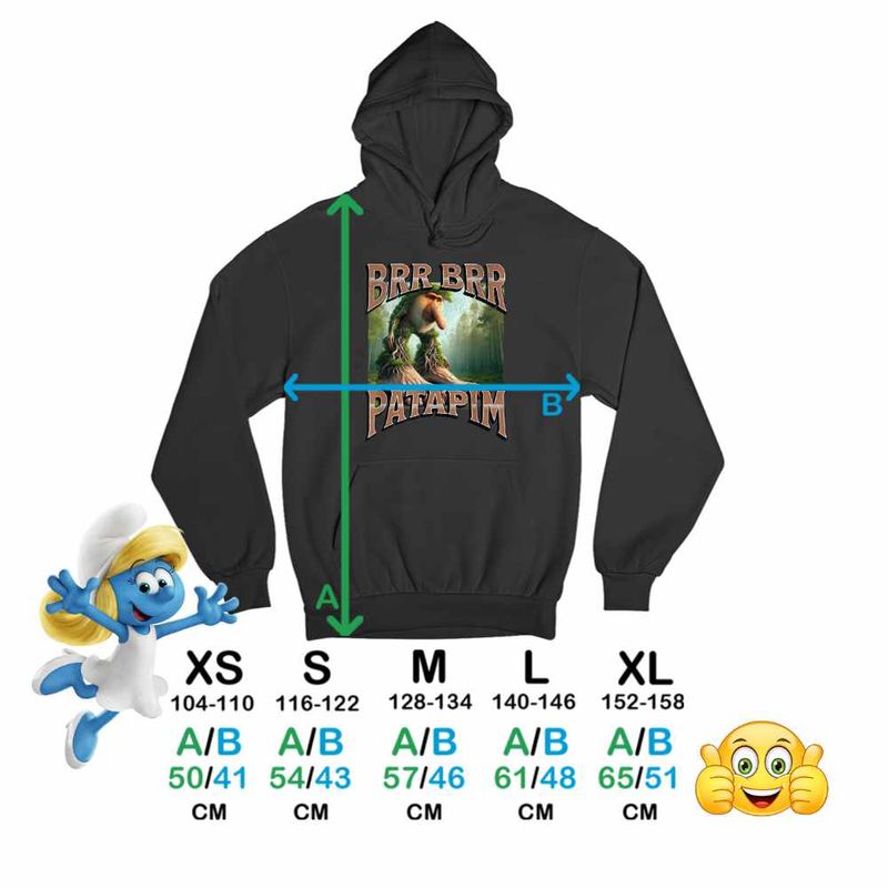 Fashion, accesorii si bijuterii - Copii - Imbracaminte copii - Pulovere si hanorace copii - Hanorac Copii Fete Brr Brr Patapim Italian Tree Brainrot Meme, negru, marime S Copii - Infinity.ro