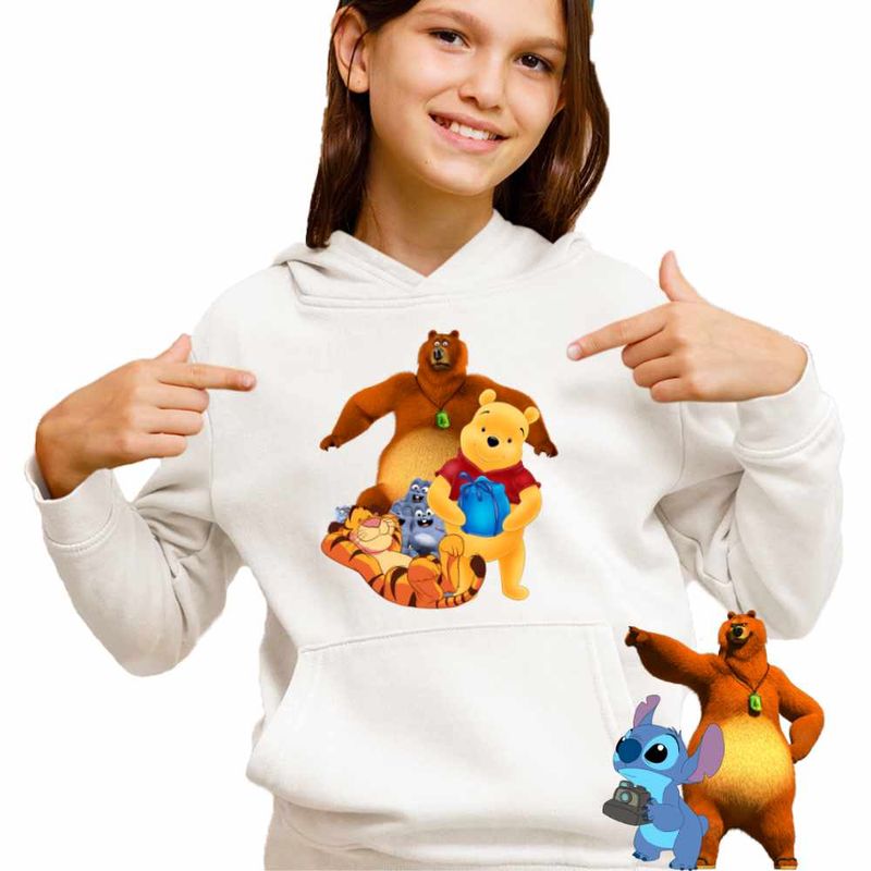 Fashion, accesorii si bijuterii - Copii - Imbracaminte copii - Pulovere si hanorace copii - Hanorac Copii Fete Grizzy Lemingii Winnie the Pooh, alb, marime M Copii - Infinity.ro