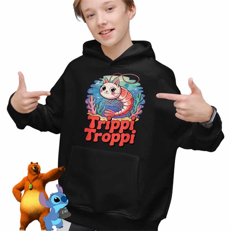 Fashion, accesorii si bijuterii - Copii - Imbracaminte copii - Pulovere si hanorace copii - Hanorac Copii Baieti Meme Trippi Troppi Brainrot, negru, marime L Copii - Infinity.ro