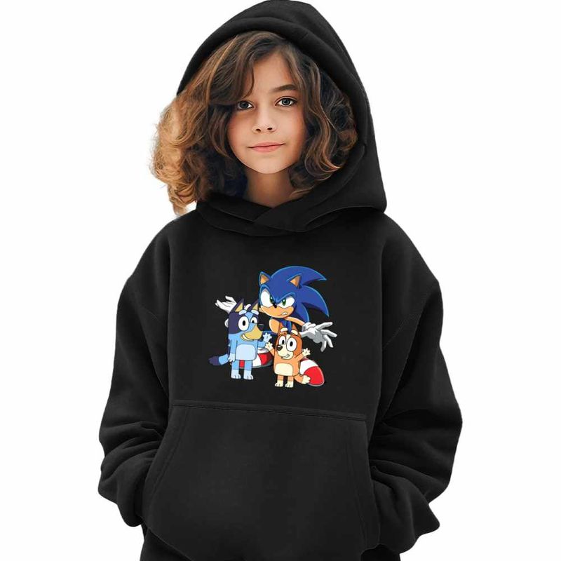 Fashion, accesorii si bijuterii - Copii - Imbracaminte copii - Pulovere si hanorace copii - Hanorac Copii Fete Sonic Blue Bingo Bluey, negru, marime M Copii - Infinity.ro