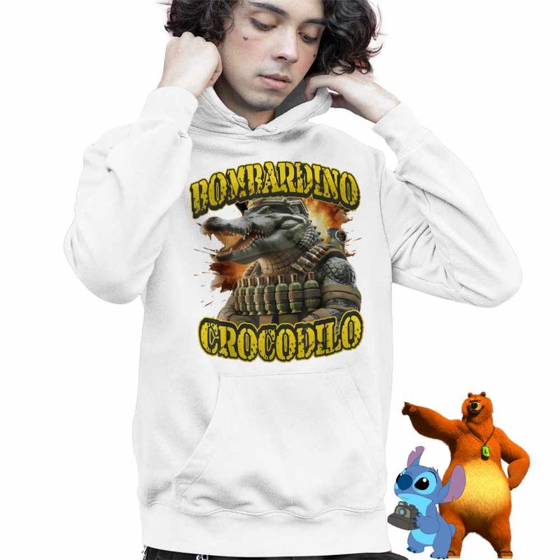 Fashion, accesorii si bijuterii - Copii - Imbracaminte copii - Pulovere si hanorace copii - Hanorac Copii Baieti Crocodilo Bombardino Brainrot, alb, marime XL Copii - Infinity.ro