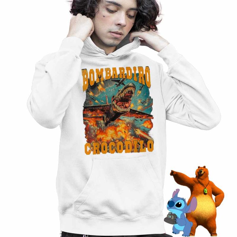 Fashion, accesorii si bijuterii - Copii - Imbracaminte copii - Pulovere si hanorace copii - Hanorac Copii Baieti Bombadiro Crocodilo Airplane Brainrot Meme, alb, marime XL Copii - Infinity.ro