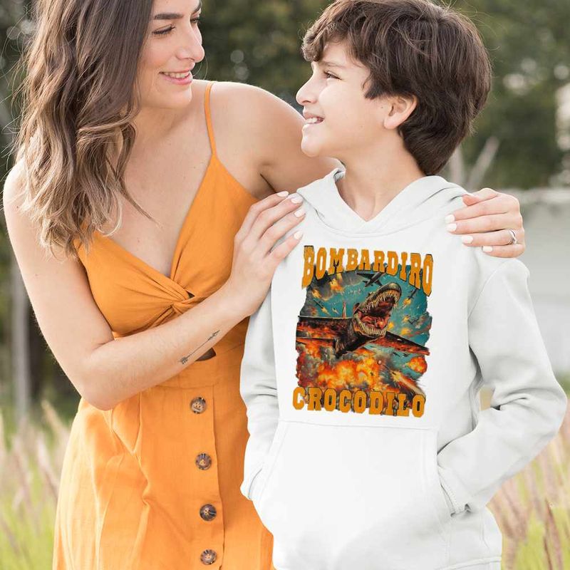Fashion, accesorii si bijuterii - Copii - Imbracaminte copii - Pulovere si hanorace copii - Hanorac Copii Baieti Bombadiro Crocodilo Airplane Brainrot Meme, alb, marime XL Copii - Infinity.ro