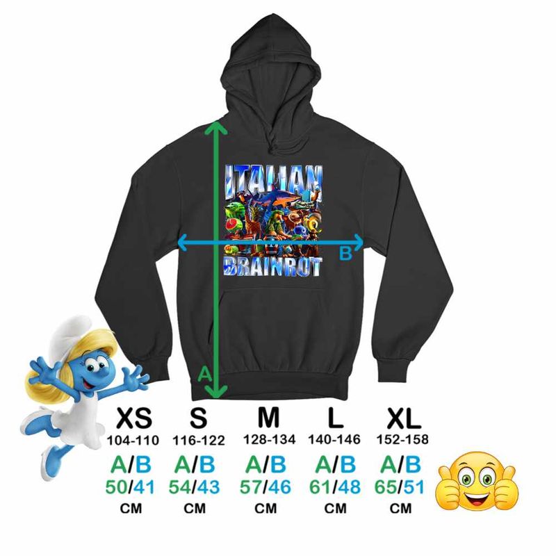 Fashion, accesorii si bijuterii - Copii - Imbracaminte copii - Pulovere si hanorace copii - Hanorac Copii Fete Italian Retro Meme Shark Brainrot Italia, negru, marime M Copii - Infinity.ro