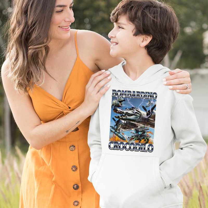 Fashion, accesorii si bijuterii - Copii - Imbracaminte copii - Pulovere si hanorace copii - Hanorac Copii Baieti Bombardino Crocodilo Nuclear Brainrot Meme, alb, marime XL Copii - Infinity.ro