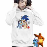 Fashion, accesorii si bijuterii - Copii - Imbracaminte copii - Pulovere si hanorace copii - Hanorac Copii Baieti Sonic Blue Bingo Bluey, alb, marime M Copii - Infinity.ro