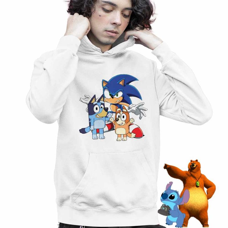 Fashion, accesorii si bijuterii - Copii - Imbracaminte copii - Pulovere si hanorace copii - Hanorac Copii Baieti Sonic Blue Bingo Bluey, alb, marime M Copii - Infinity.ro