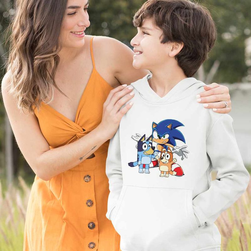 Fashion, accesorii si bijuterii - Copii - Imbracaminte copii - Pulovere si hanorace copii - Hanorac Copii Baieti Sonic Blue Bingo Bluey, alb, marime M Copii - Infinity.ro