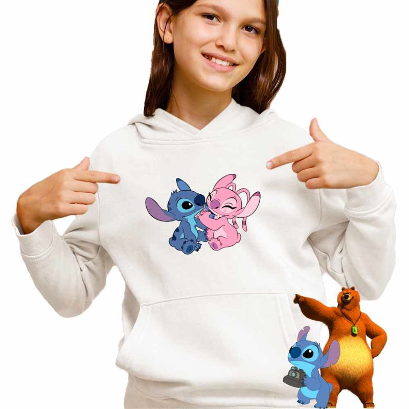 Fashion, accesorii si bijuterii - Copii - Imbracaminte copii - Pulovere si hanorace copii - Hanorac Copii Fete Stitch Angel Love Dragobete Valentines Day, alb, marime S Copii - Infinity.ro