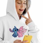 Fashion, accesorii si bijuterii - Copii - Imbracaminte copii - Pulovere si hanorace copii - Hanorac Copii Fete Stitch Angel Love Dragobete Valentines Day, alb, marime S Copii - Infinity.ro