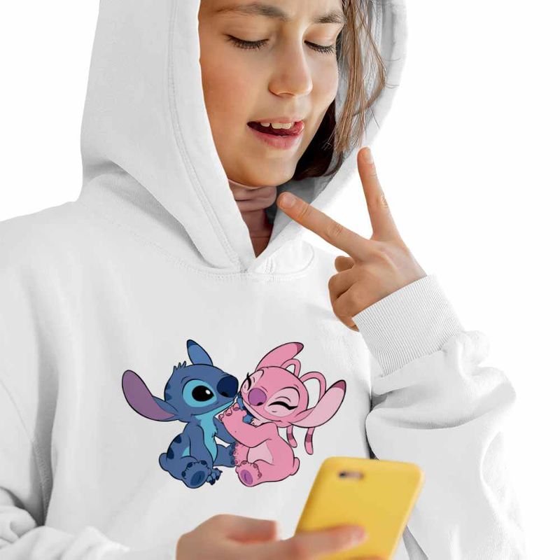 Fashion, accesorii si bijuterii - Copii - Imbracaminte copii - Pulovere si hanorace copii - Hanorac Copii Fete Stitch Angel Love Dragobete Valentines Day, alb, marime S Copii - Infinity.ro