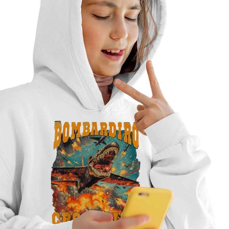 Fashion, accesorii si bijuterii - Copii - Imbracaminte copii - Pulovere si hanorace copii - Hanorac Copii Fete Bombadiro Crocodilo Airplane Brainrot Meme, alb, marime S Copii - Infinity.ro