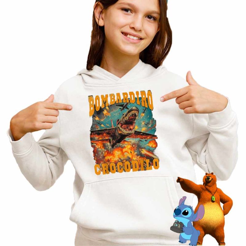Fashion, accesorii si bijuterii - Copii - Imbracaminte copii - Pulovere si hanorace copii - Hanorac Copii Fete Bombadiro Crocodilo Airplane Brainrot Meme, alb, marime S Copii - Infinity.ro